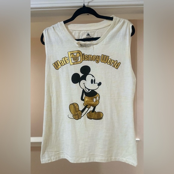 NWT Women’s Walt Disney World Gold Color Mickey Mouse Yellow Sleeveless Top Med. - Picture 1 of 5